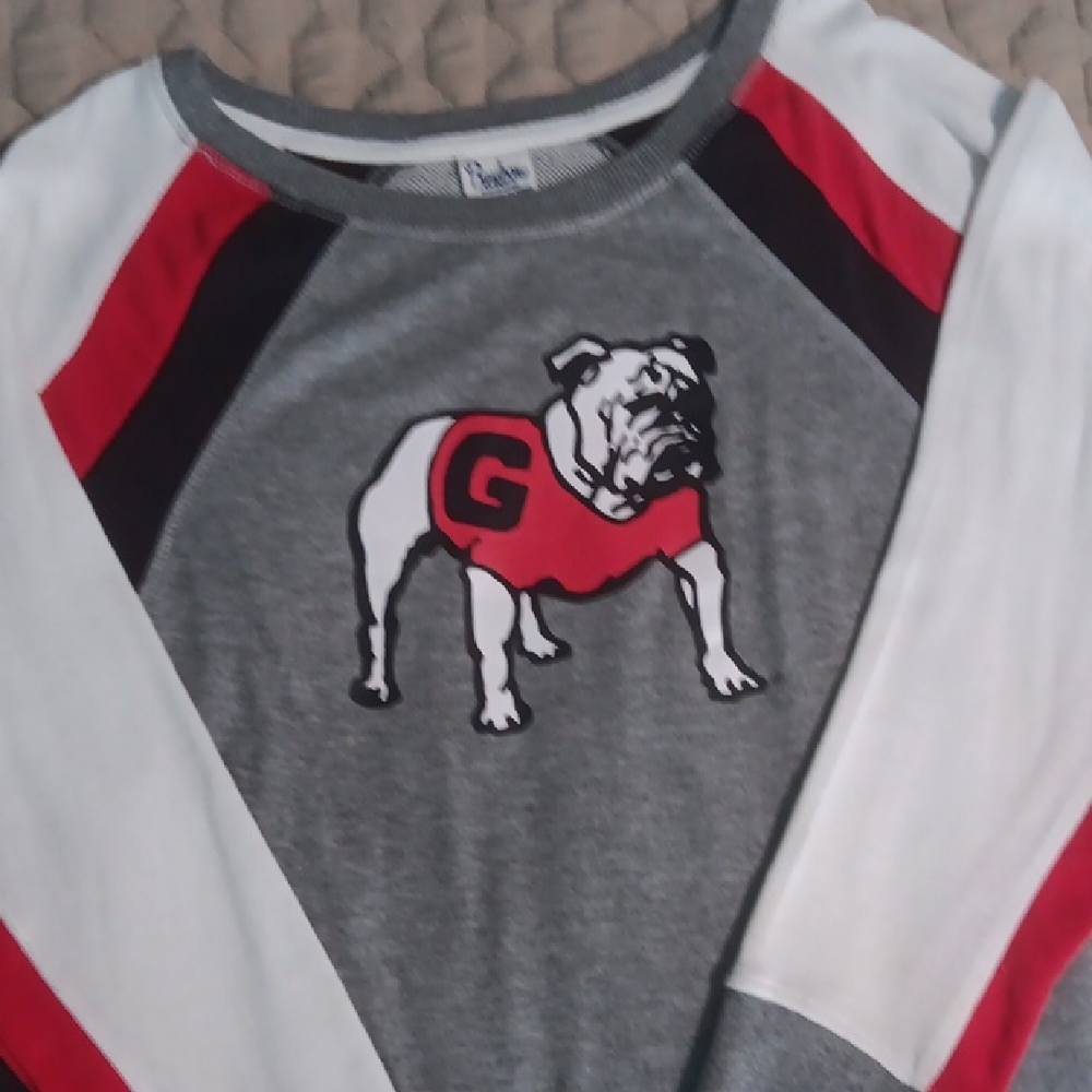 Russell Athletic Gray and Red Bulldog Sweatshirt UGA standing DAWG